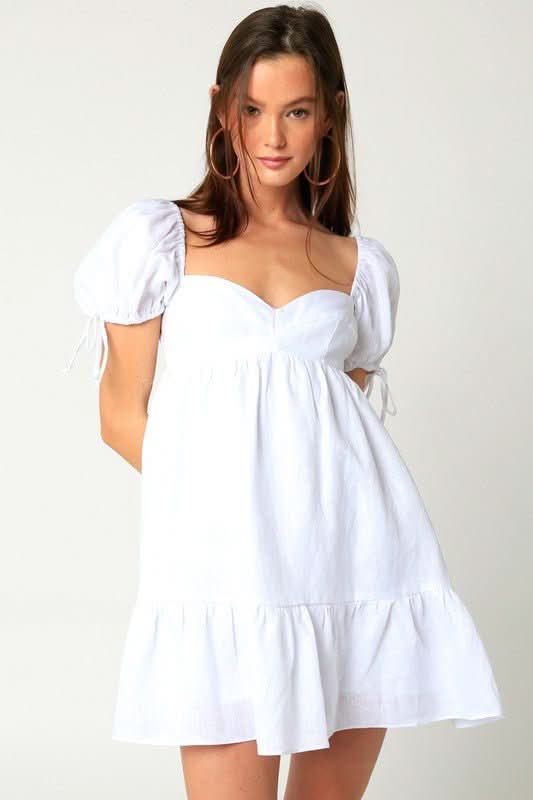 Jessie White Linen Babydoll Mini Dress