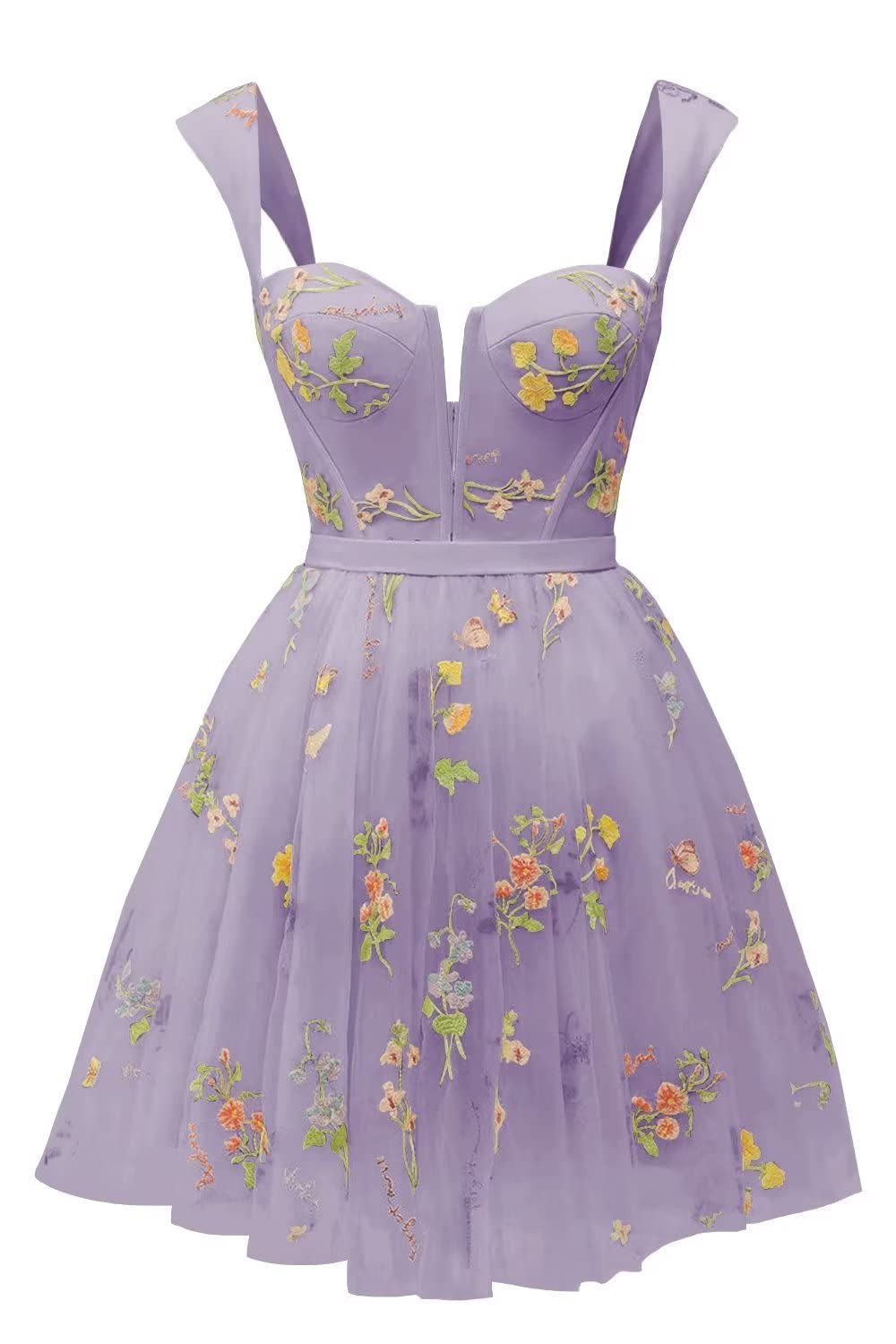 Green Floral A-line Short Princess Dress with Square Neck