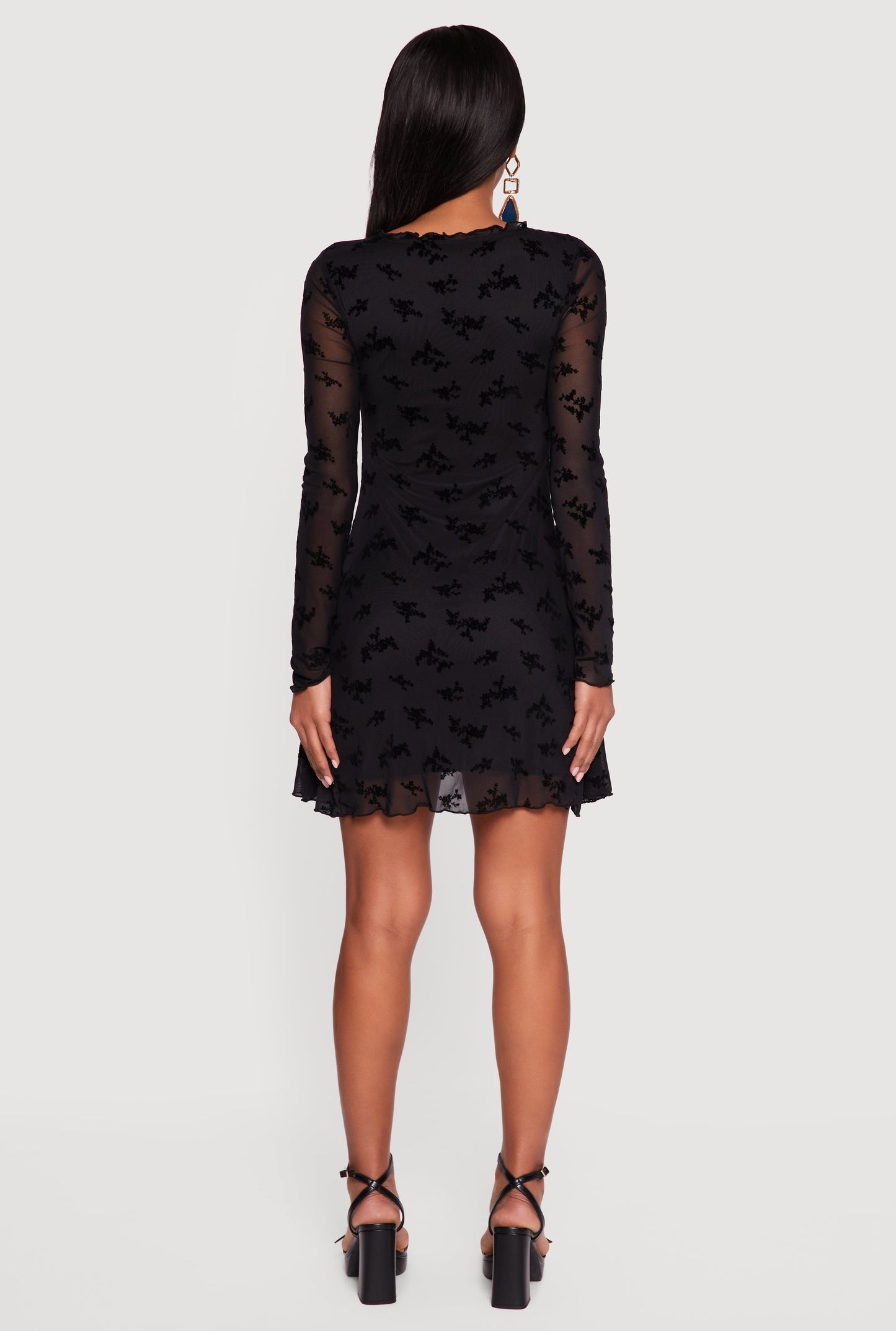 Floral Velvet Burnout Mesh Overlay Skater Dress