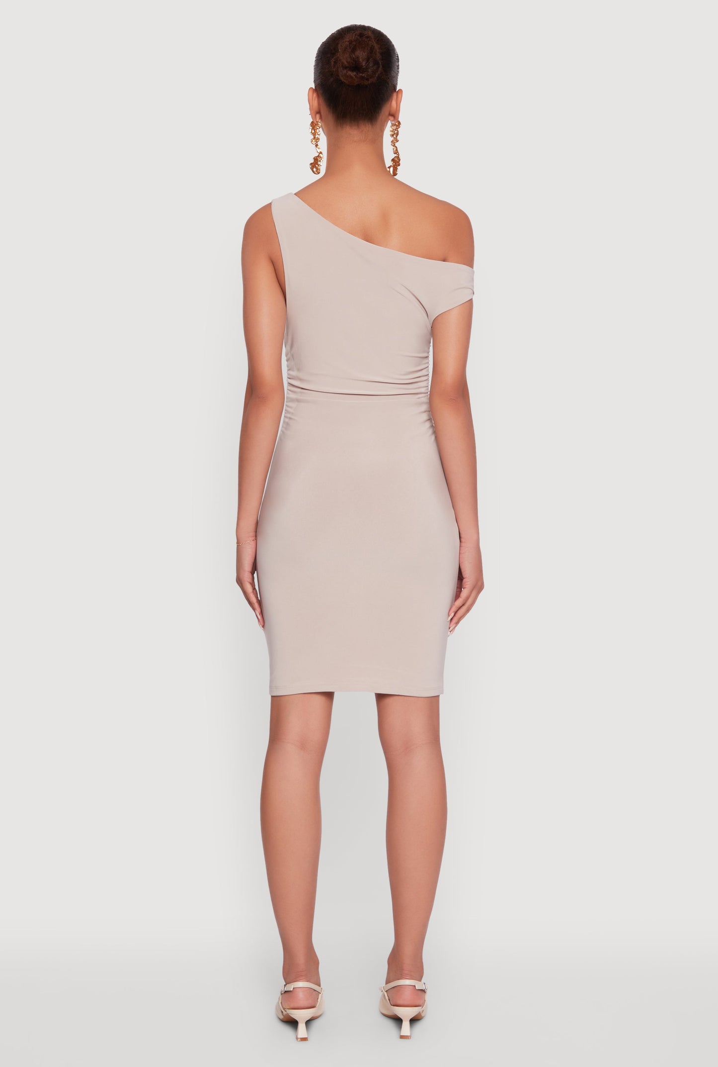 Asymmetrical Shoulder Ruched Side Mini Dress
