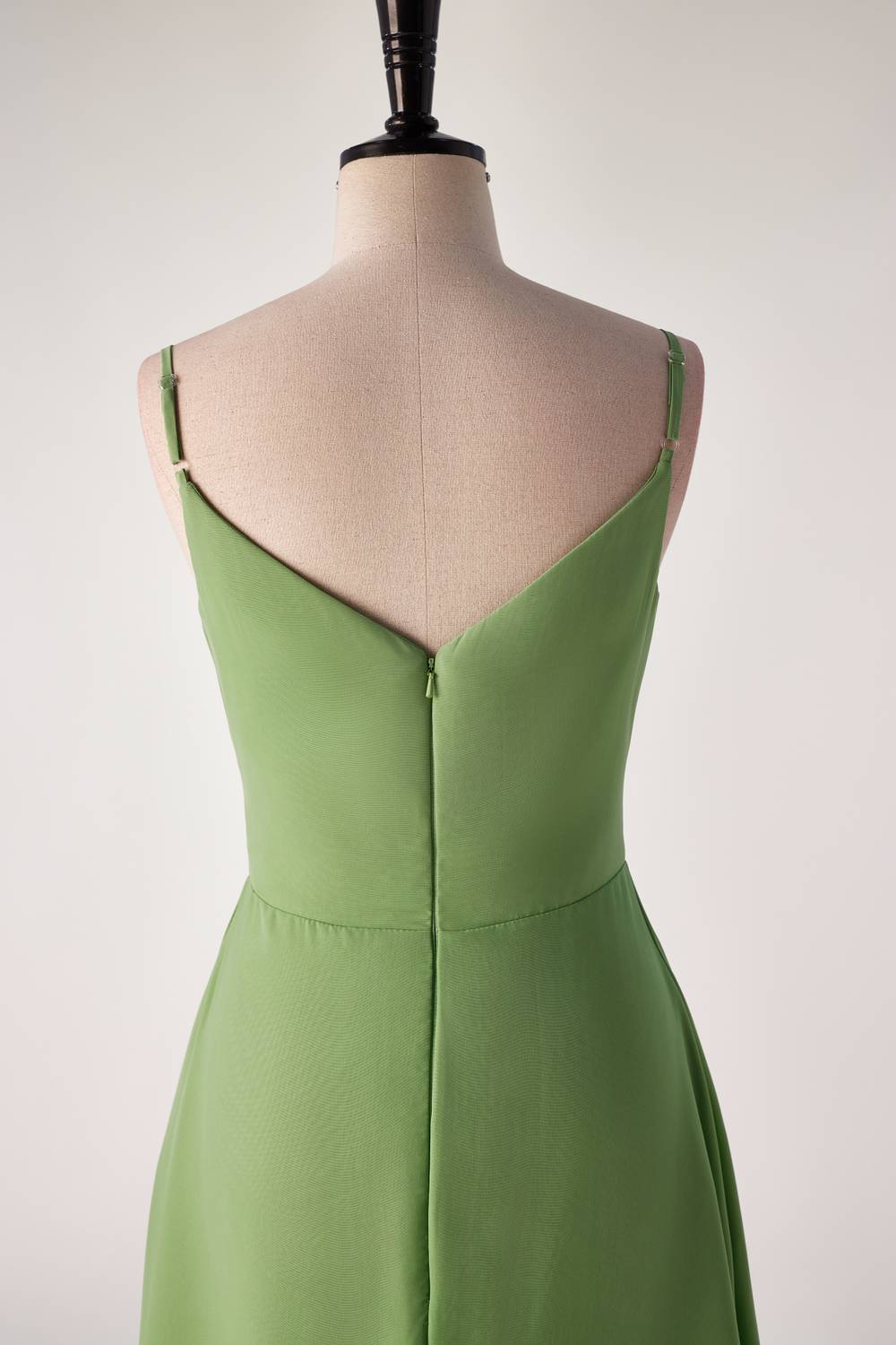 Matcha Green Straps Tea Length Bridesmaid Dress