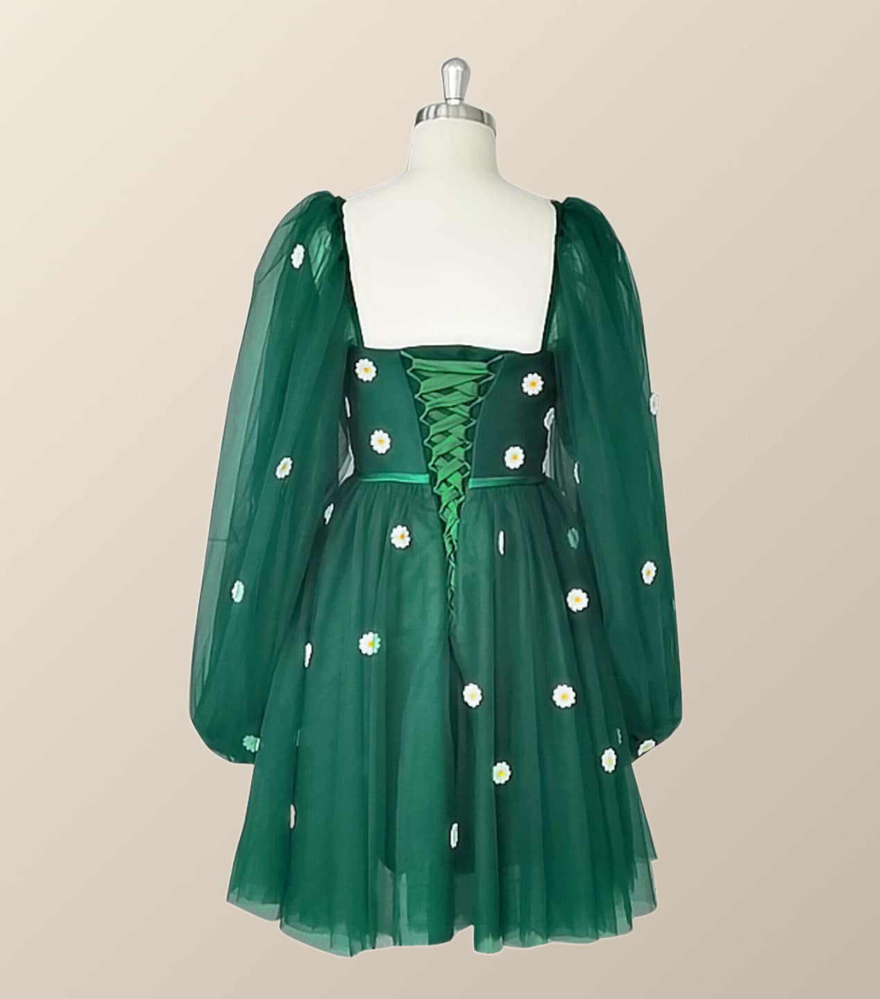 Daisy Embroiderd Blue Puffy Sleeves Mini Dress