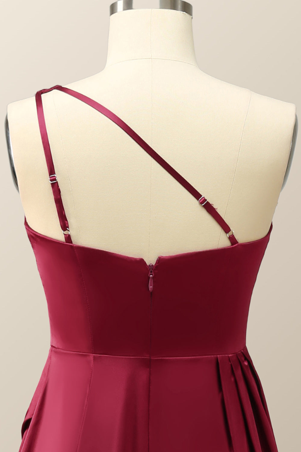 One Shoulder Wine Red Satin A-line Formal Dress