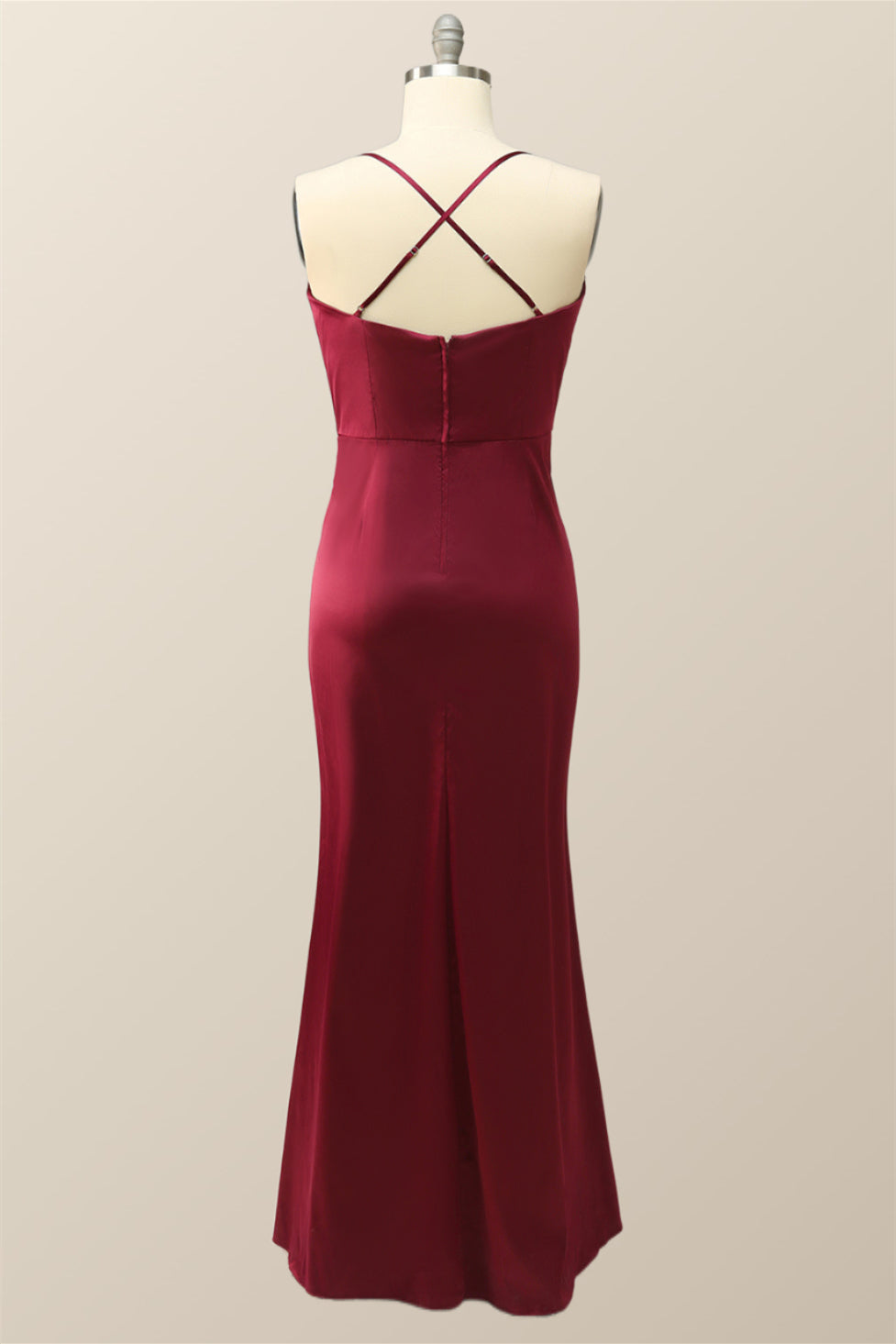 Cowl Neck Wine Red Straps Long Evening Dress