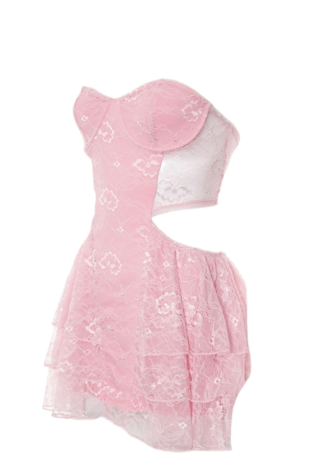 Pink Lace Strapless Cutouts Short Dress