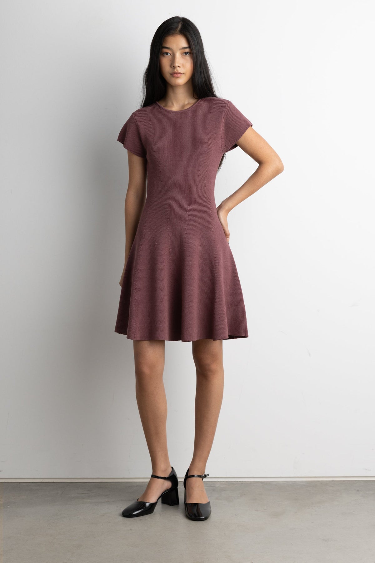 RIBBED FIT AND FLARE MINI DRESS