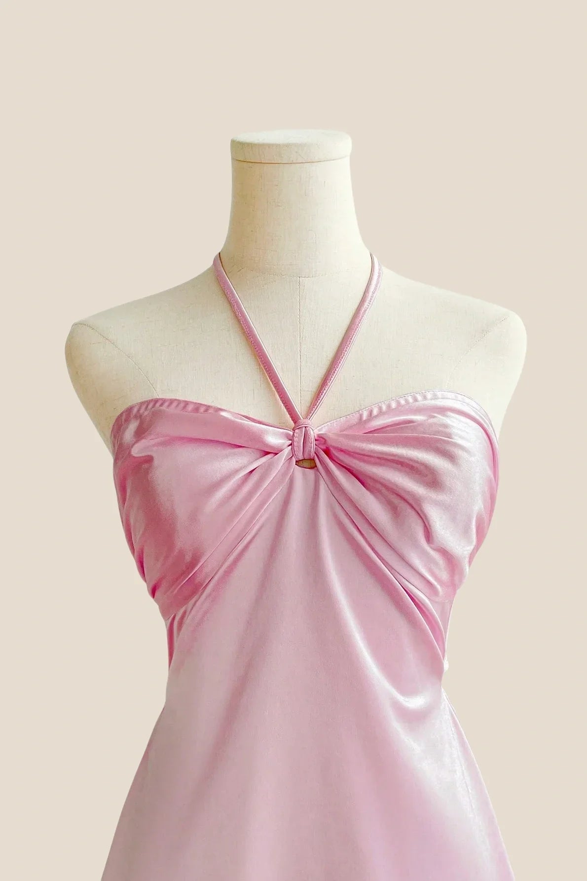 Halter Pink Back Tie A-line Short Dress