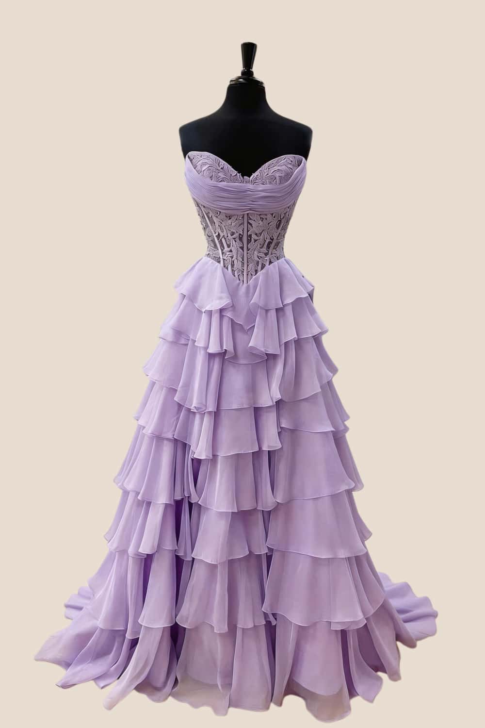 Light Blue Lace Corset Chiffon Ruffle Long Dress