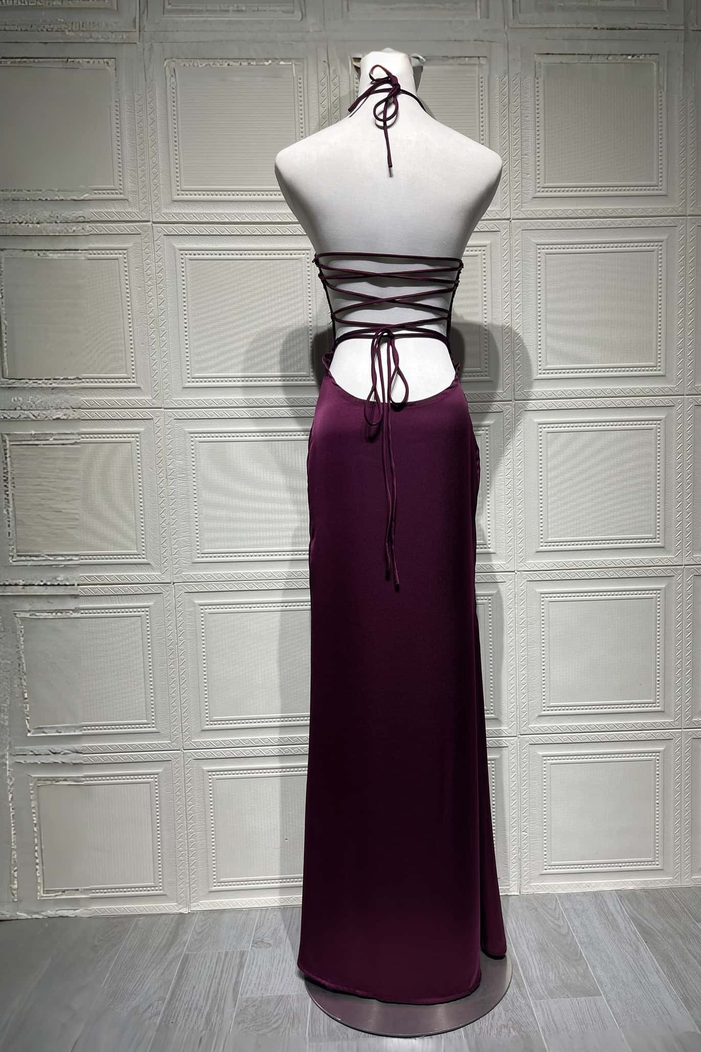 Halter Pink Satin Fitted Long Formal Dress