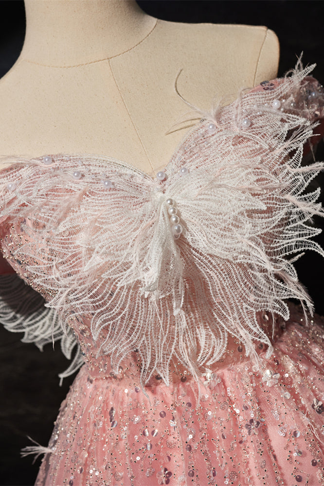Off the Shoulder Blush Pink A-line Short Princess Dress