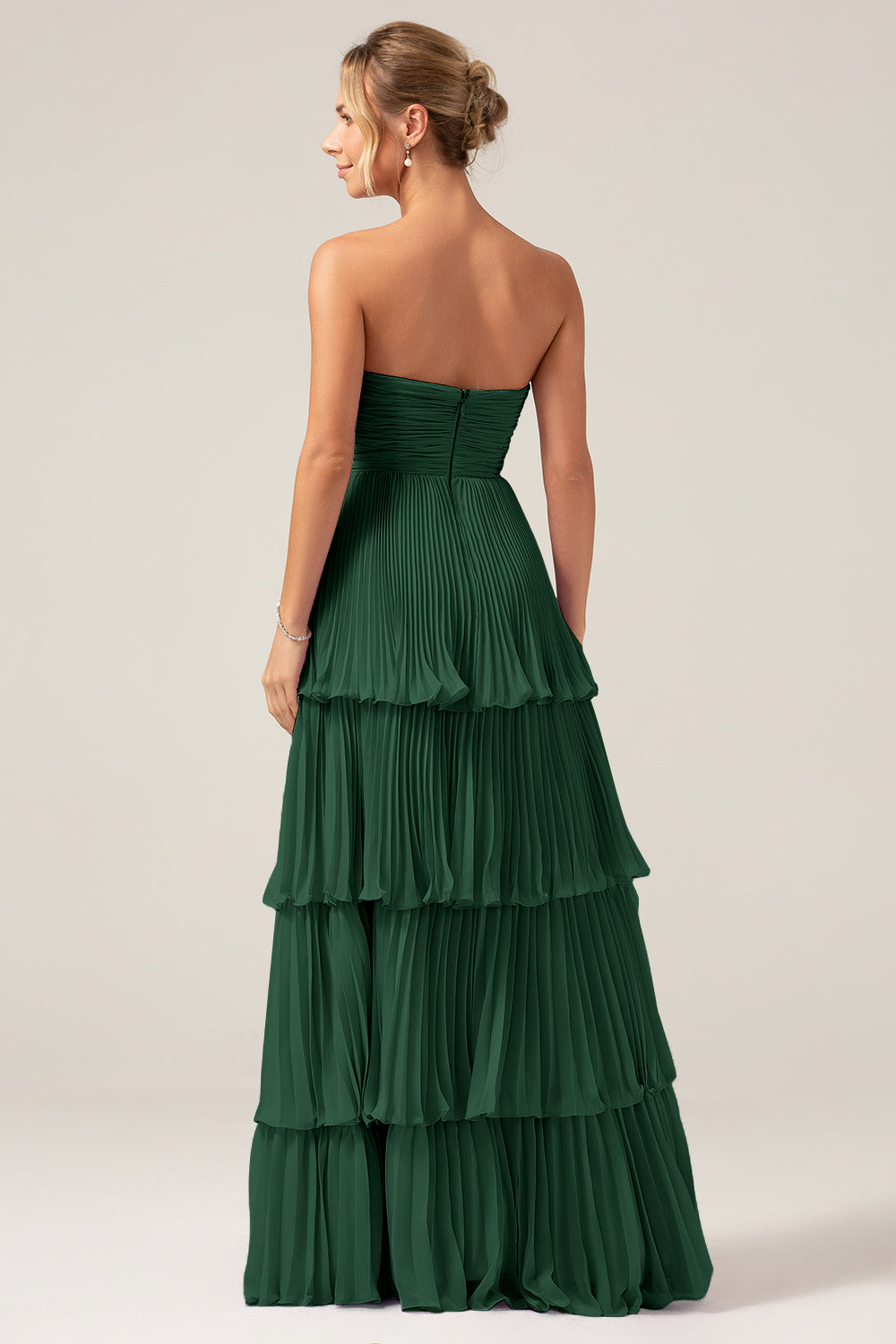 A-Line Sweetheart Tiered Chiffon Long Lilac Bridesmaid Dress with Pleated