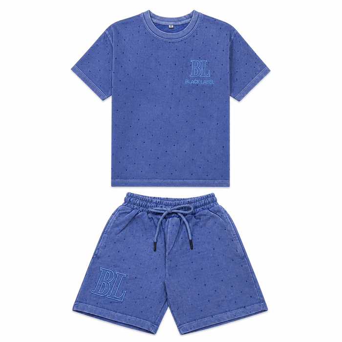 Black Label Kids 'Bling' Shorts in dye blue, casual kids' shorts with a stylish design and comfortable fit.