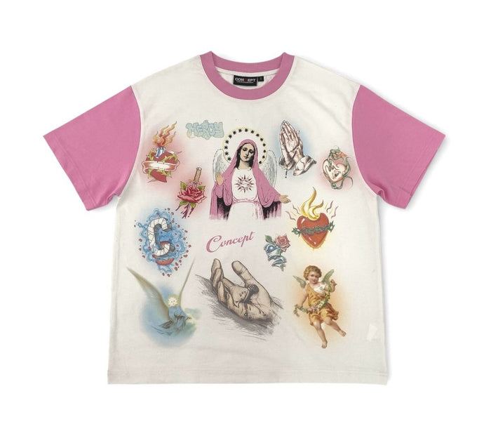 Concept LA 'Mercy' white T-Shirt with graphic print, casual crewneck design, made for comfortable everyday wear.