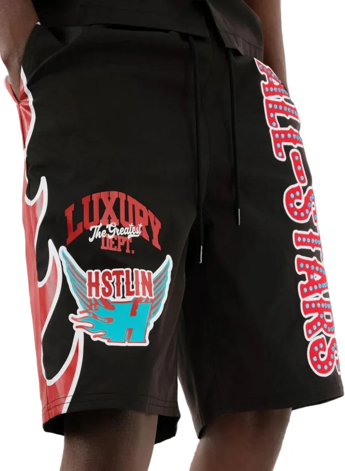 Black Copper Rivet All-Star Shorts featuring a relaxed fit, with visible rivet details and a casual style perfect for summer wear.
