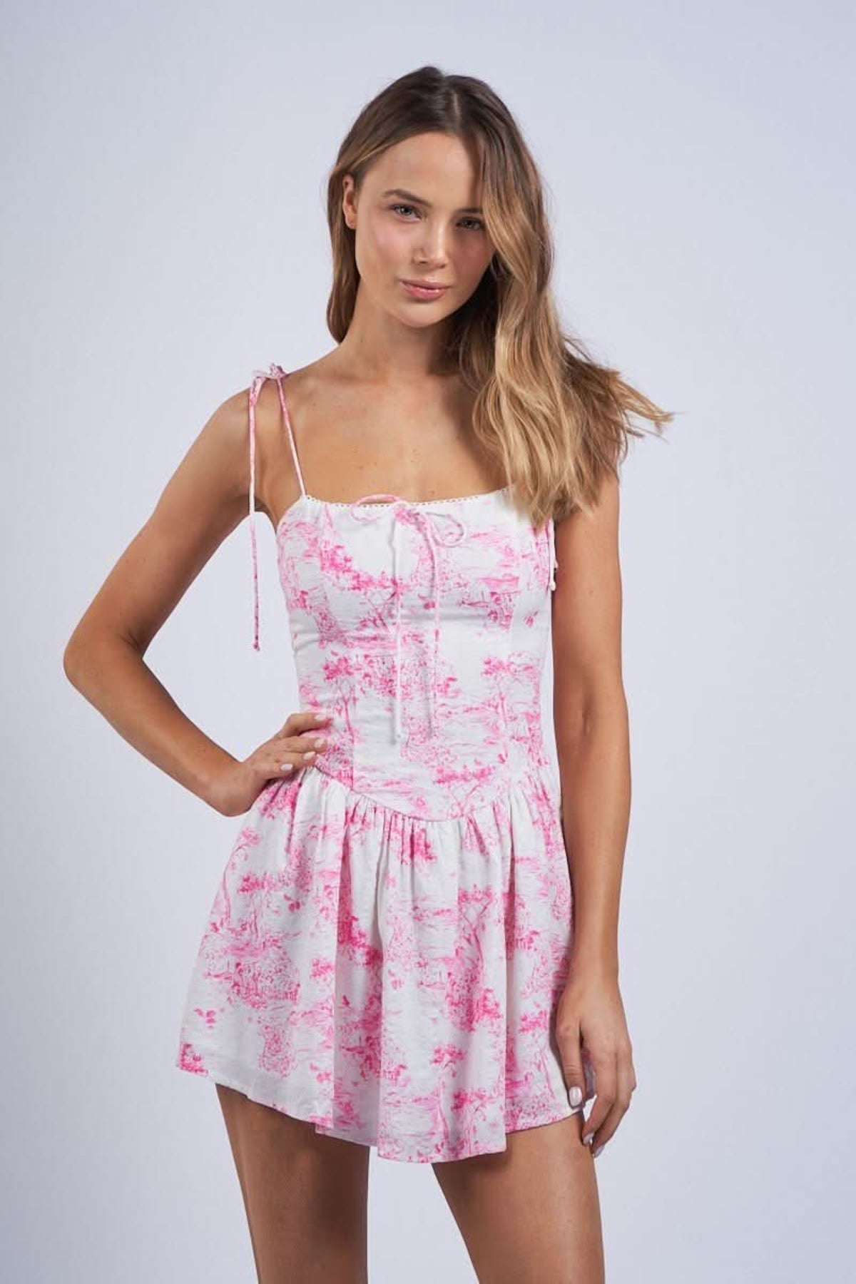 Dolly White and Pink Flower Mini Dress
