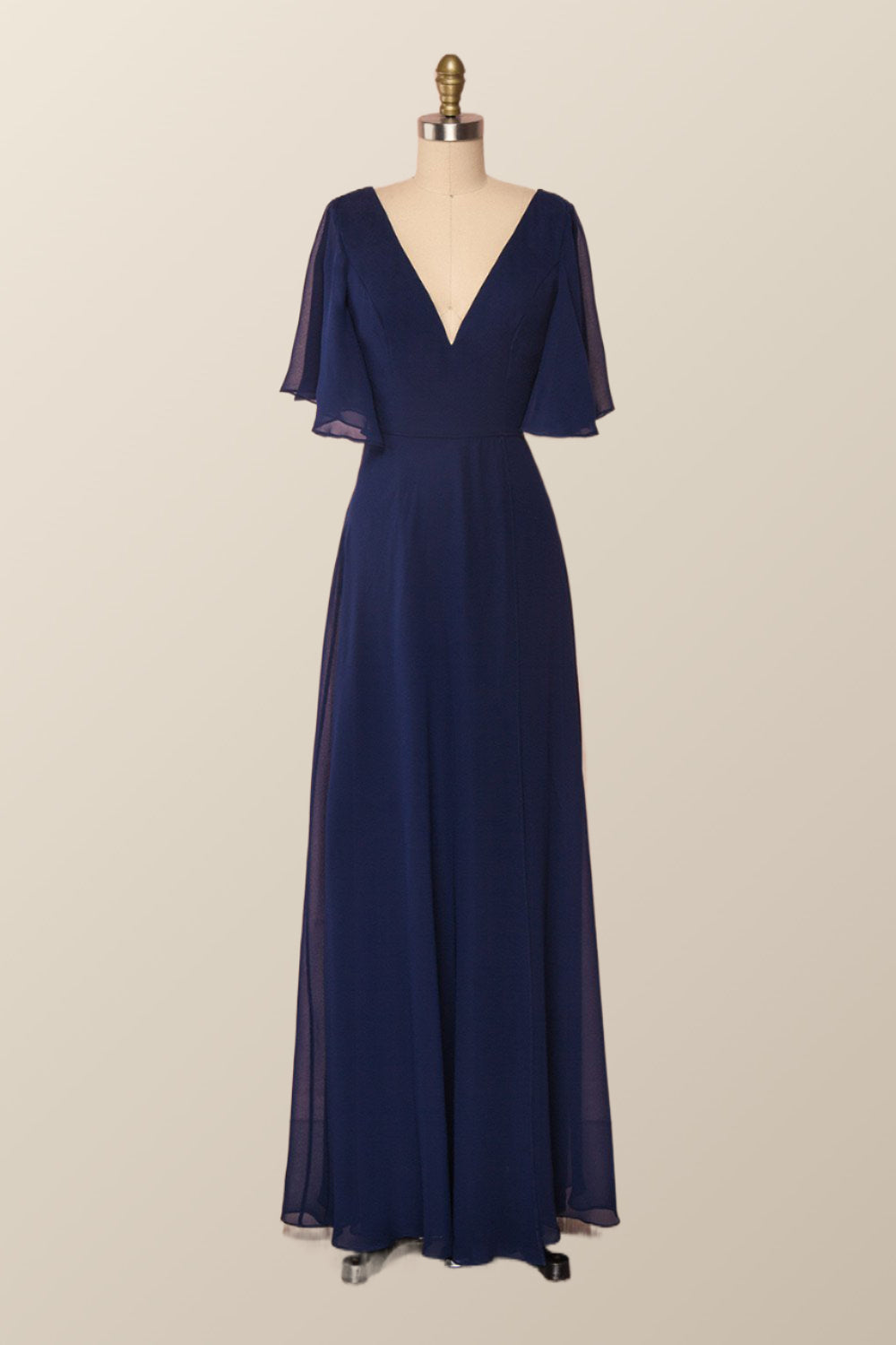 Flare Sleeves Green Chiffon Long Bridesmaid Dress