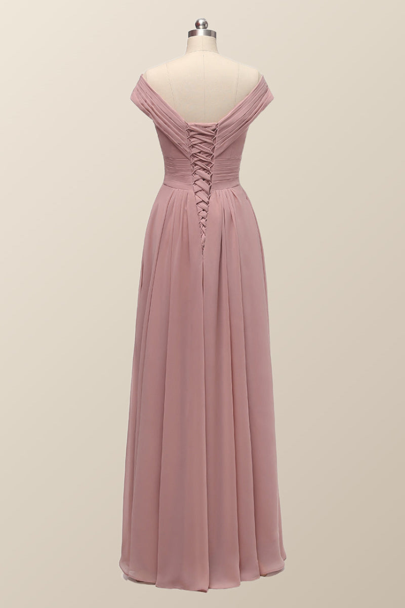 Off the Shoulder Blush Pink A-line Bridesmaid Dress