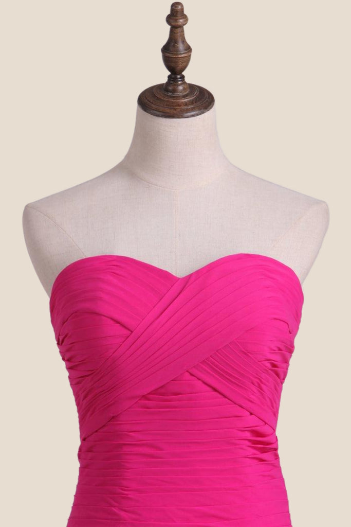 Strapless Hot Pink Pleated Mermaid Long Party Dress