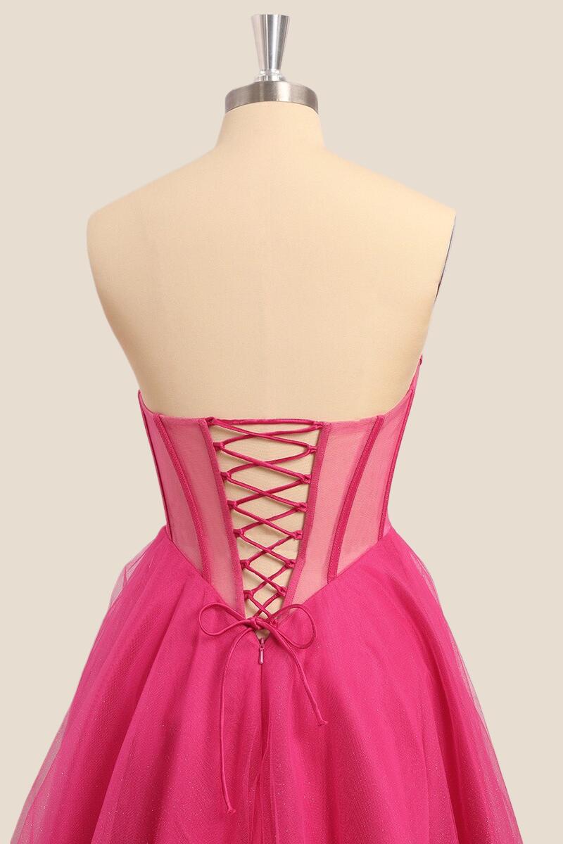 Hot Pink Corset Sweetheart A-line Long Formal Dress