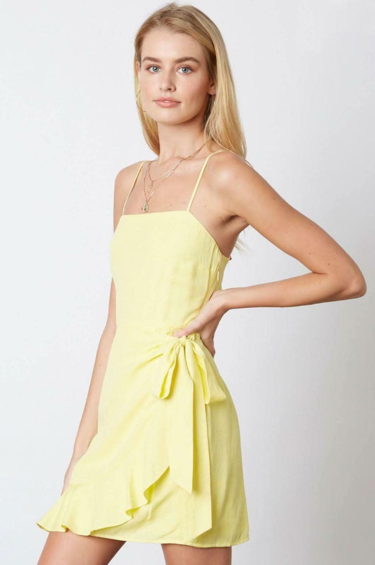 Laura Lemon Yellow Ruffle Wrap Mini Dress