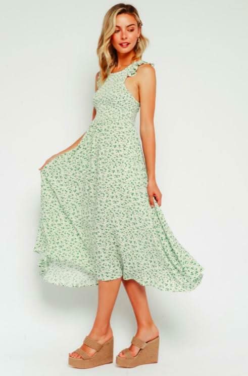 Iris Green Floral Print Smocked Culotte Jumpsuit