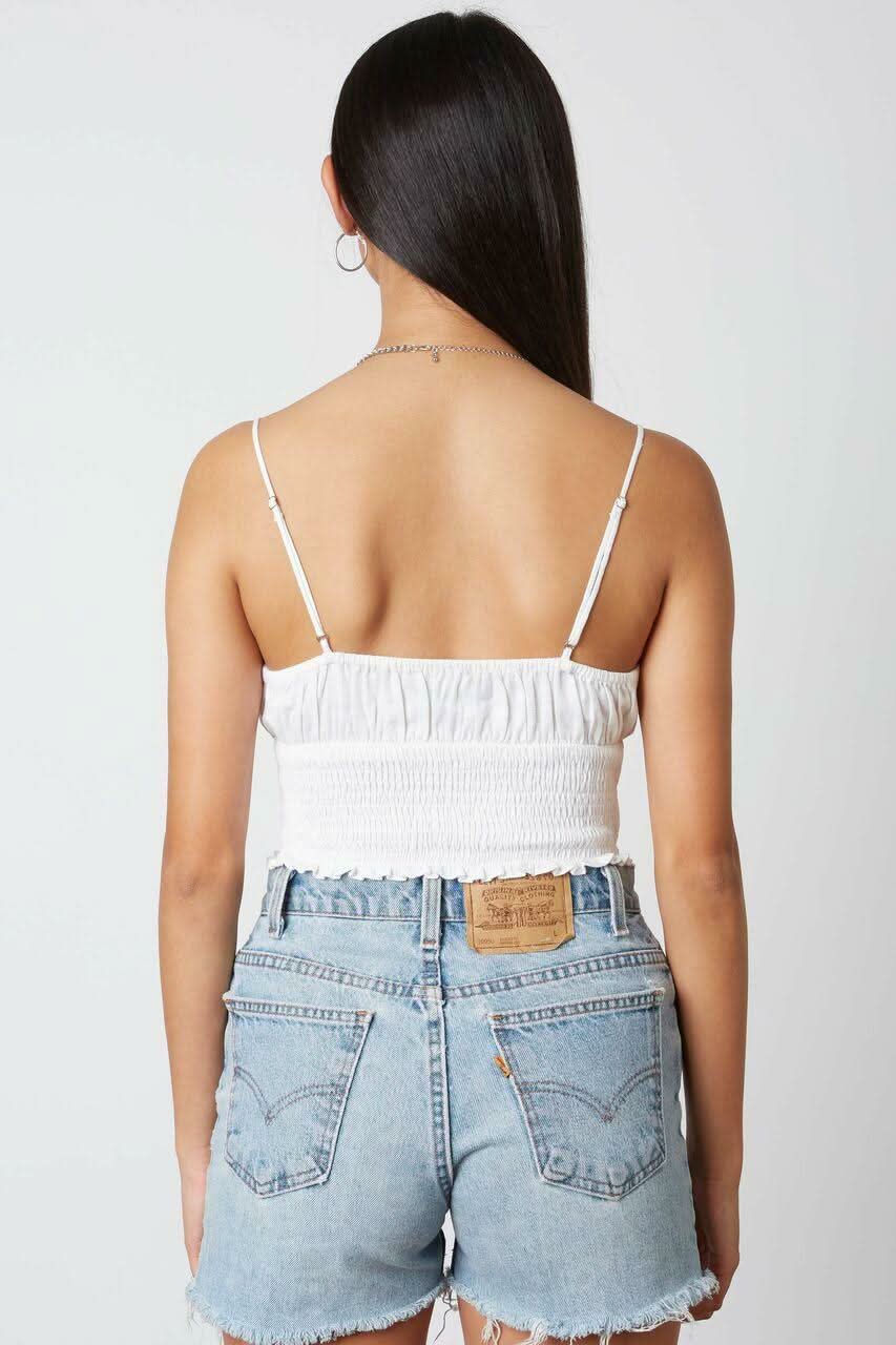 Hope White Smocked Cutout Crop Top