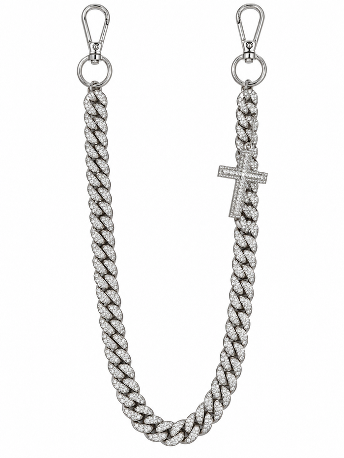Jewelry Essentials 'Rhinestone Crosses' Pocket Chain (Silver)