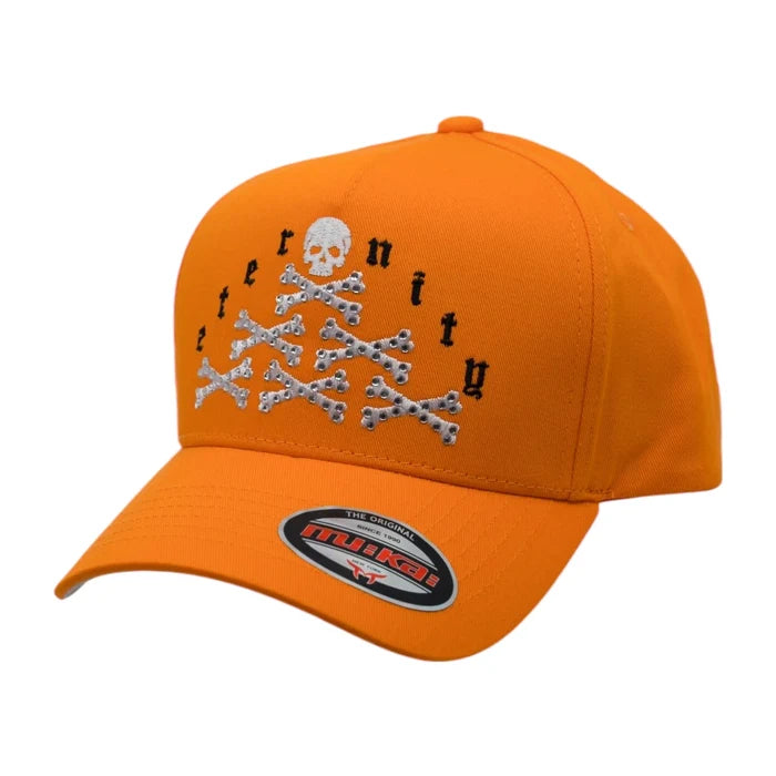 Orange MUKA Eternity Stone Snapback hat with embroidered logo, flat brim, and adjustable strap.