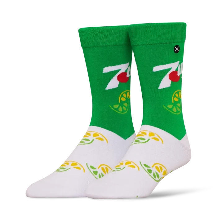 ODD SOX '7UP' socks 2-pack featuring vibrant green and white 7UP logo designs on comfortable casual socks