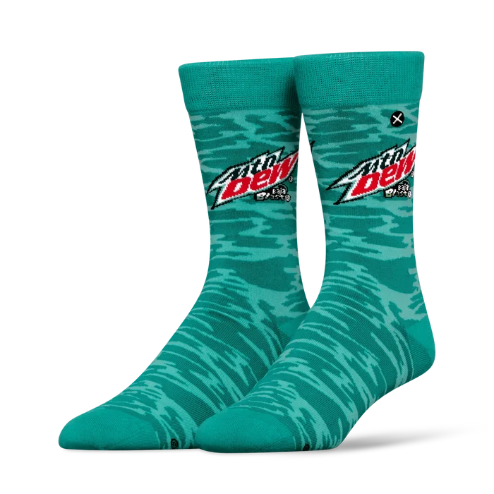 ODD SOX Mountain Dew Baja Blast socks 2-pack, colorful casual socks with vibrant mountain dew theme design.