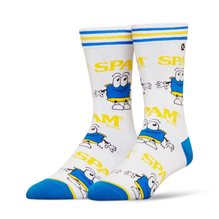 ODD SOX Spam socks 2-pack with colorful, playful designs, featuring cartoon spam can illustrations on casual socks.