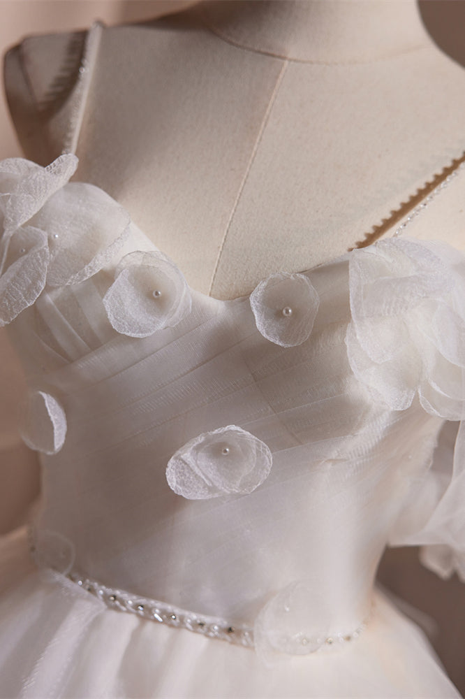 Off the Shoulder White Tulle Short Princess Dress