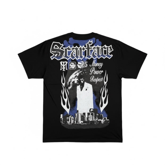 Black Reason Scarface MPR T-shirt featuring graphic design, displayed on a flat lay with visible neckline and fabric details.