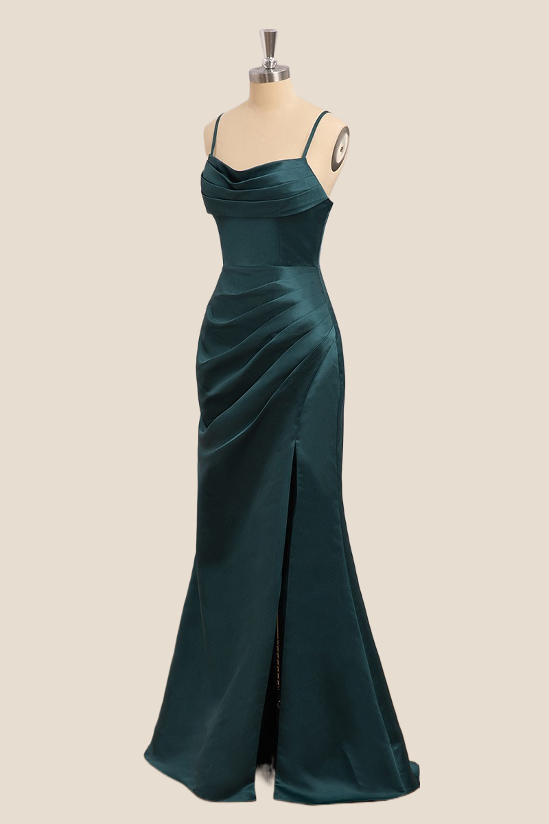 Dark Green Ruched Mermaid Long Formal Dress