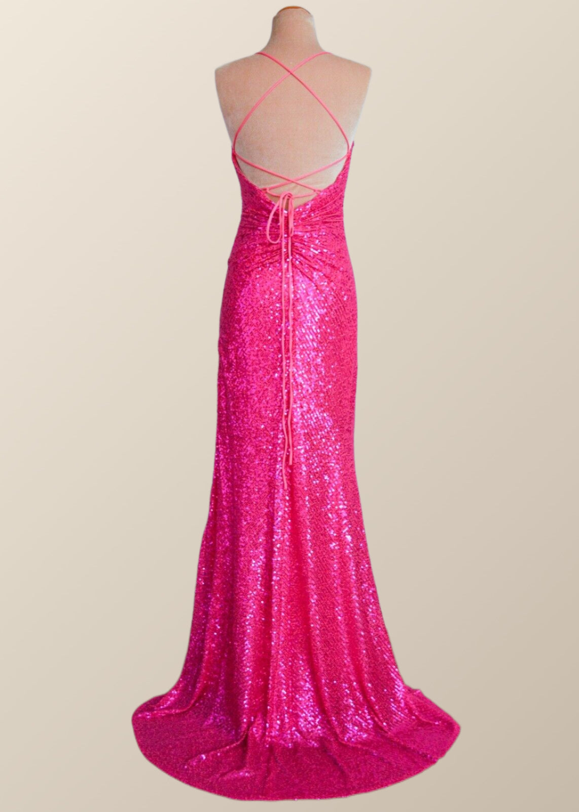 Champagne Sequin Ruched Fitted Long Prom Dress