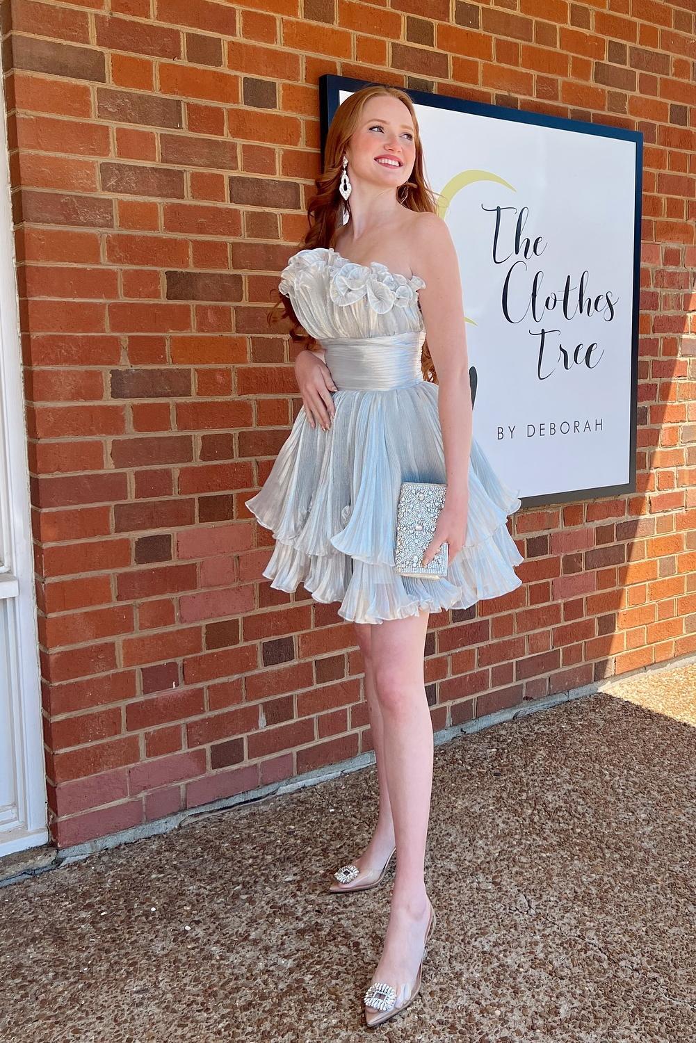 Blue Fit and Flare Ruffles A-line Short Dress