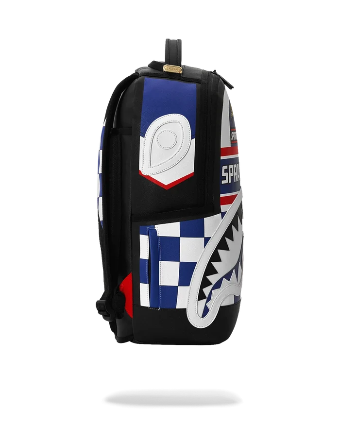 Sprayground First Place Chase backpack with bold colors and logo design, showcasing its stylish accessories for daily use.