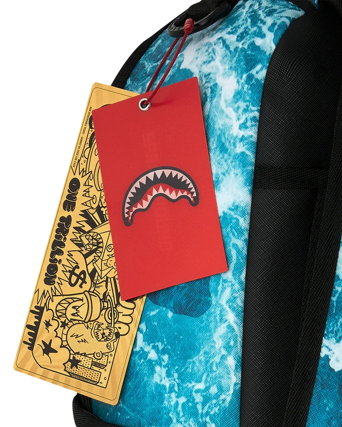 Sprayground High Tide Sharks In Paris backpack with colorful shark and Paris cityscape design, accessed as a fashion accessories backpack.