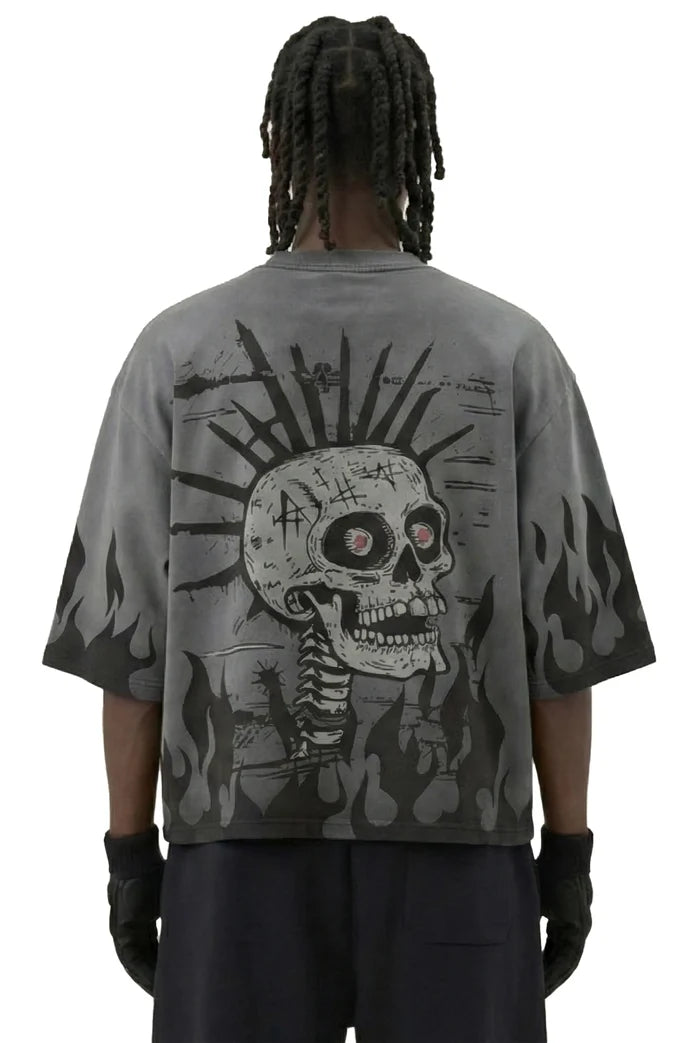 Gray STORM88 Washed S/N Jersey 3/4 sleeve T-shirt with logo print and casual fit, shown on a plain background.