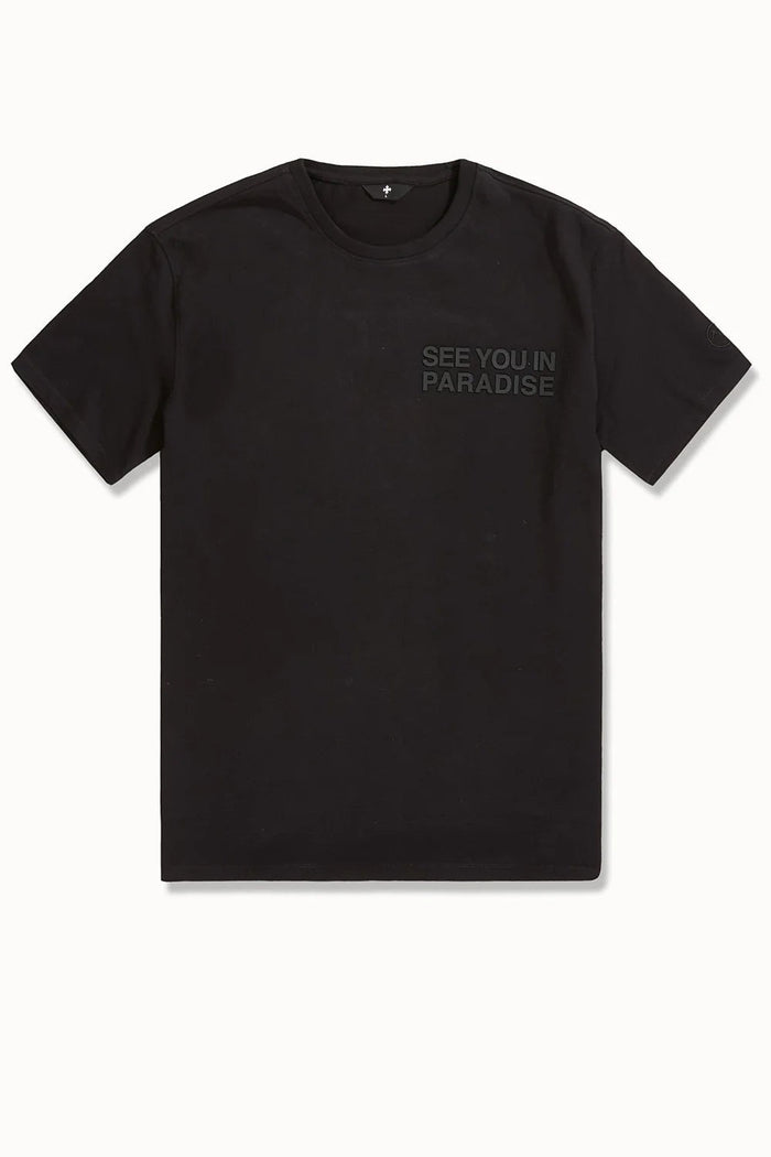 Black cotton SYIP Block Letter T-Shirt with bold letter design, casual fit, and comfortable fabric.