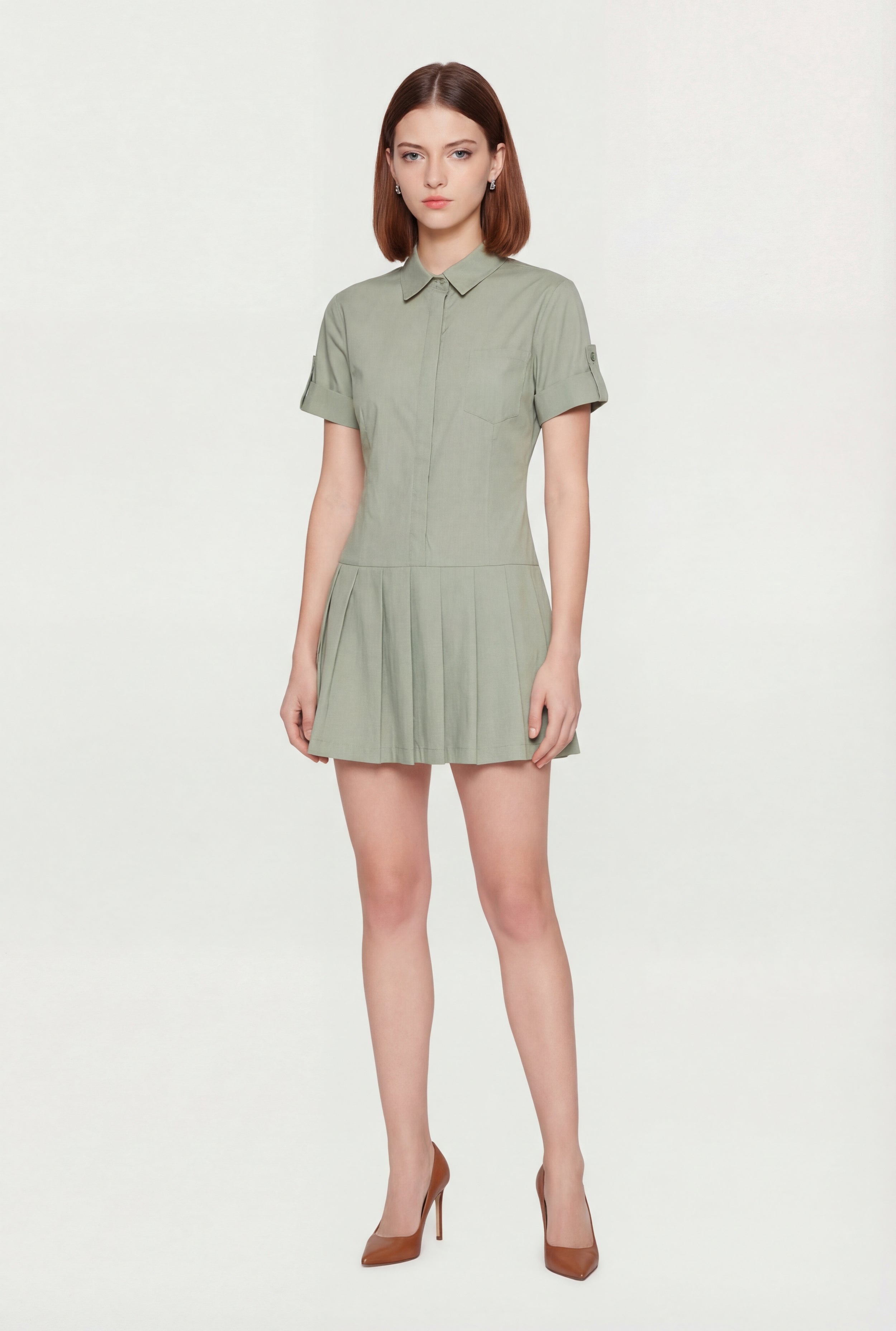 Poplin Short Sleeve Skater Shirt Dress