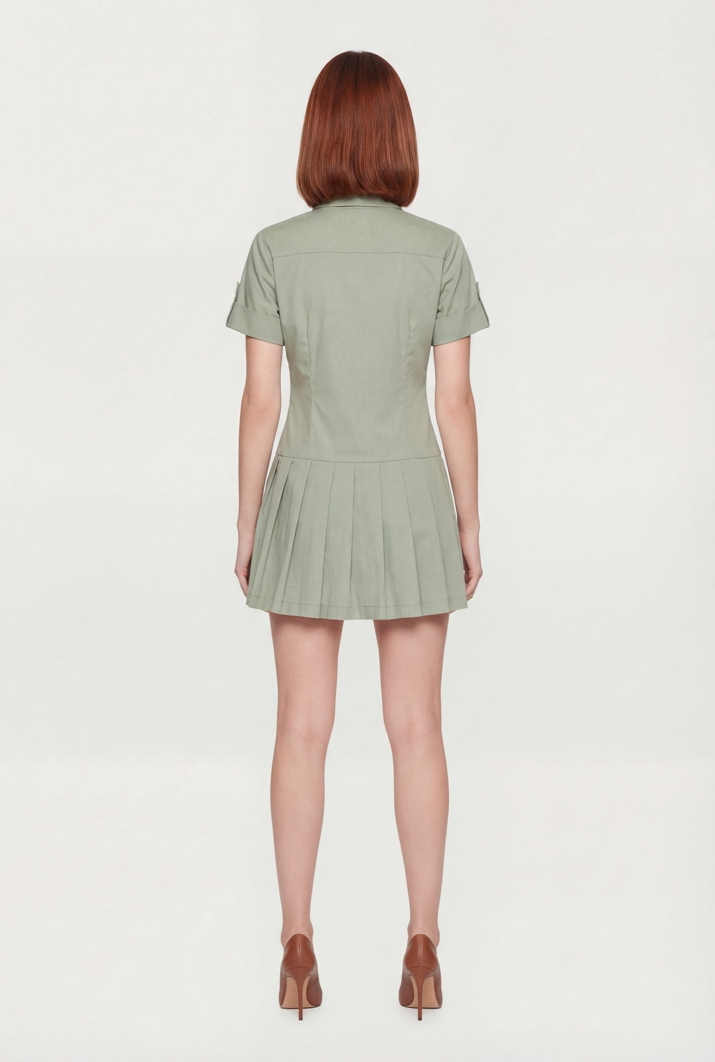 Poplin Short Sleeve Skater Shirt Dress