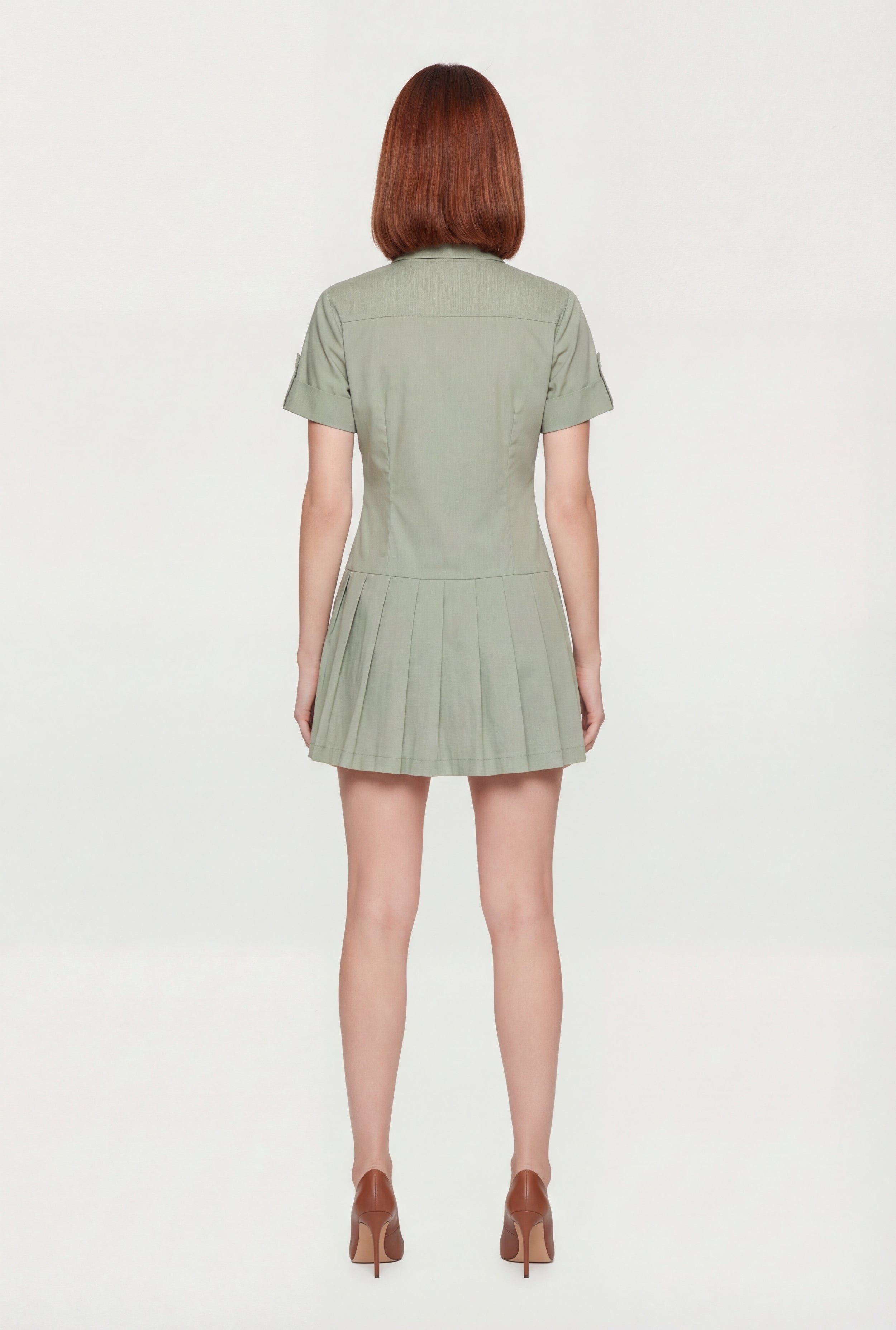 Poplin Short Sleeve Skater Shirt Dress
