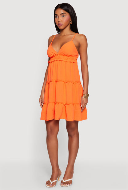 Crepe Knit V Neck Tiered Dress