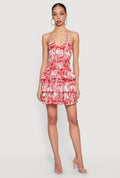Patterned Keyhole Ruffle Tiered Halter Dress