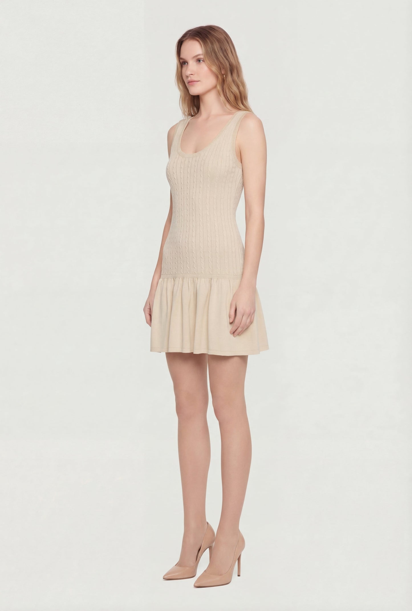 Cable Knit Scoop Neck Mini Skater Dress