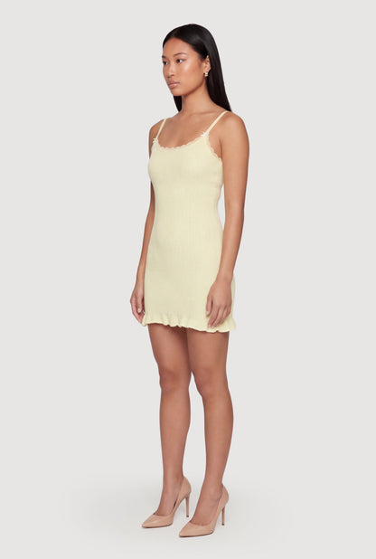 Rib Knit Ruffle Hem Cami Mini Dress