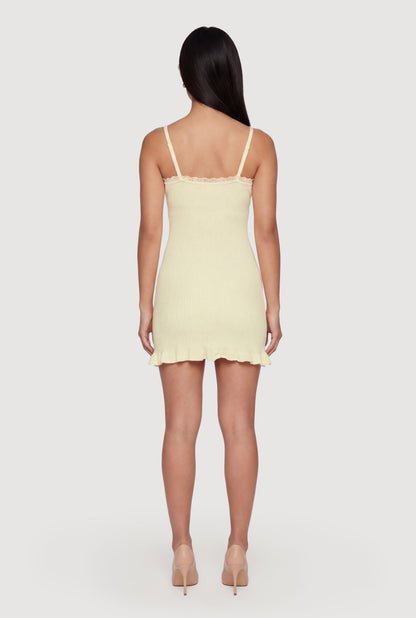 Rib Knit Ruffle Hem Cami Mini Dress