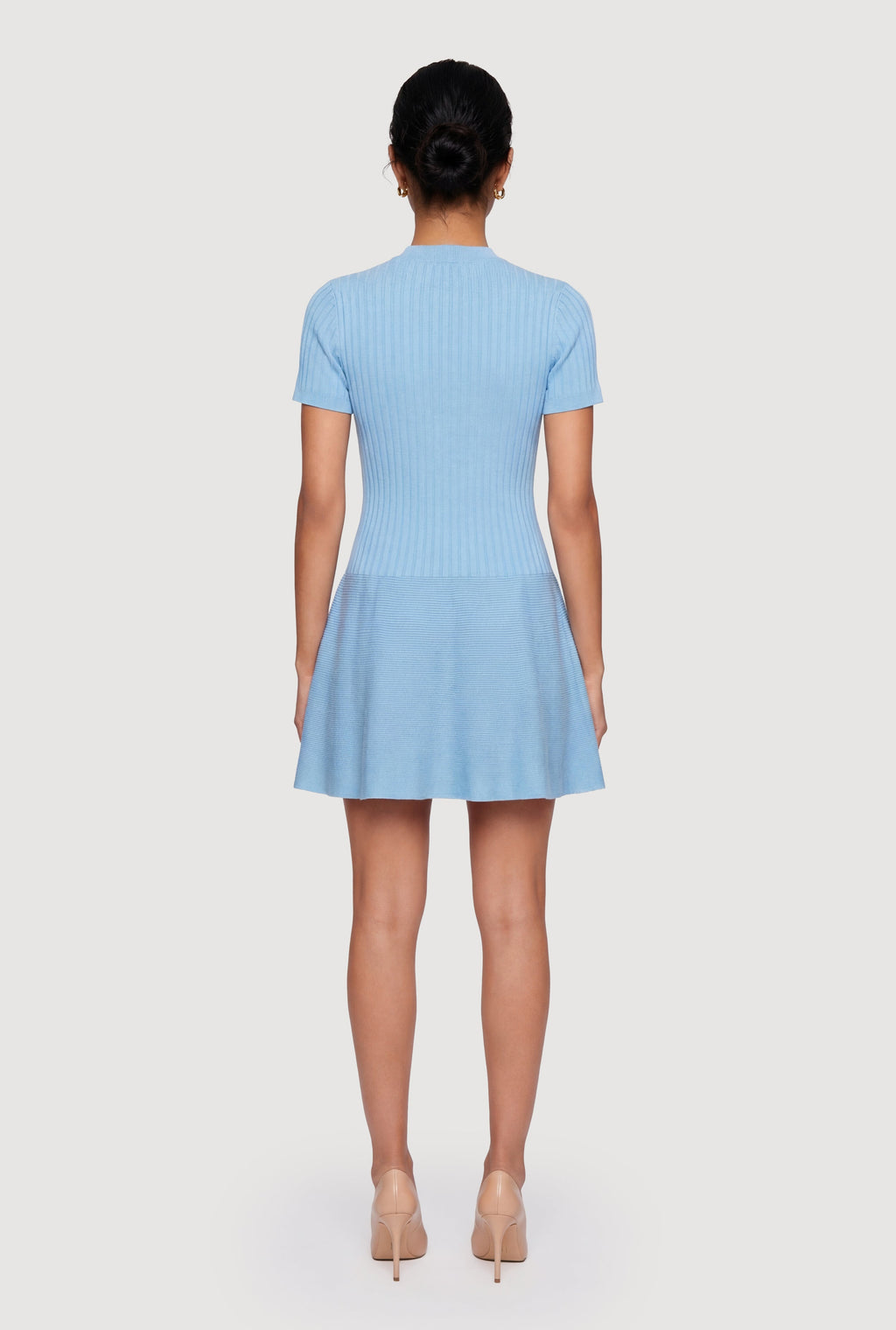 Rib Knit Short Sleeve Button Front Mini Dress