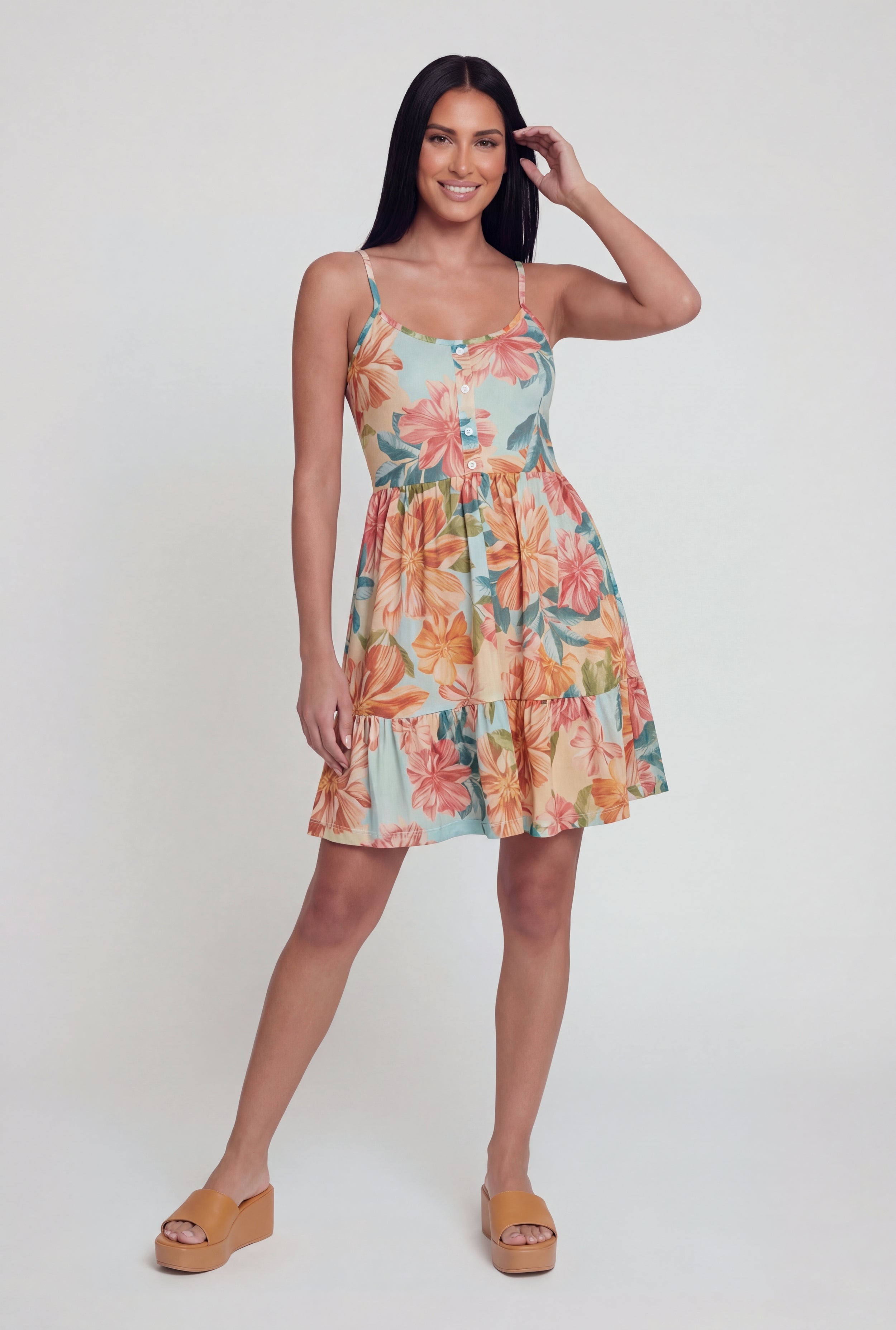 Sleeveless Floral Print Tiered Skater Dress